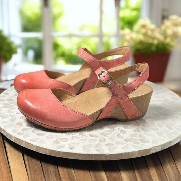 Dansko Tiffani Supportive Coral Leather Wedge Mary Jane Sandal EU 39 Comfortable - Picture 5 of 13
